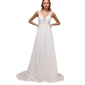 NEW Lulus Forever Promised White Chiffon Embroidered Sequin Maxi Dress Size‎ XS